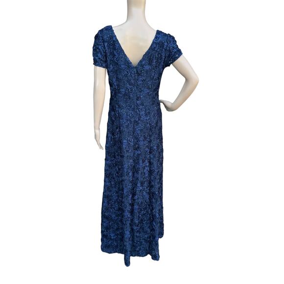 Alex Evenings Navy Blue Formal Gown 8 Textured Floral Short Sleeve Maxi Dress - Picture 6 of 7